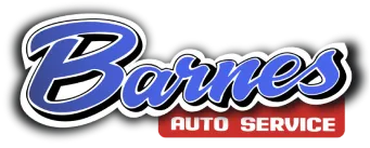 Logo for Barnes Auto Service featuring the word Barnes in large blue script and AUTO SERVICE in bold white letters on a red rectangular background below.